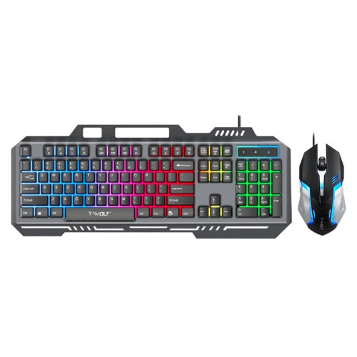 T-WOLF TF600 Backlit Wired 104-Key Gaming Keyboard with Wired Mouse for Gaming Working